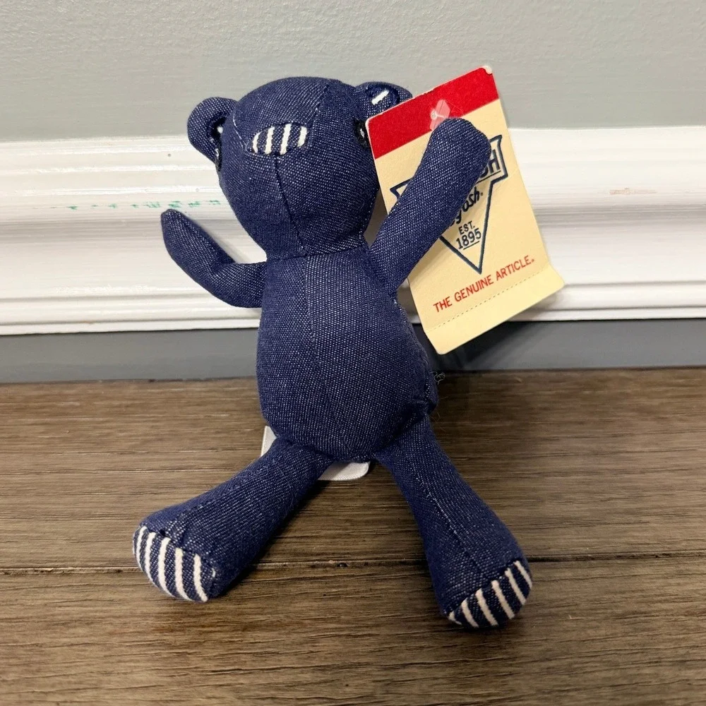VTG 90's OshKosh Bgosh‎ Hickory Denim Teddy Bear Plush Indigo Blue Striped Small